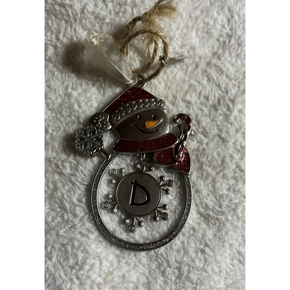 Lot of 2 Letter 'D" Ornaments Glitter Snowman & Plaid Burlap Letter - Picture 3 of 10